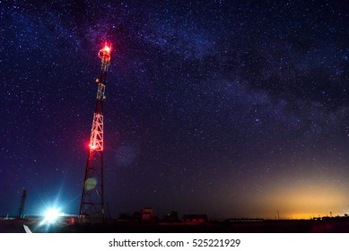Starry sky and a communication tower