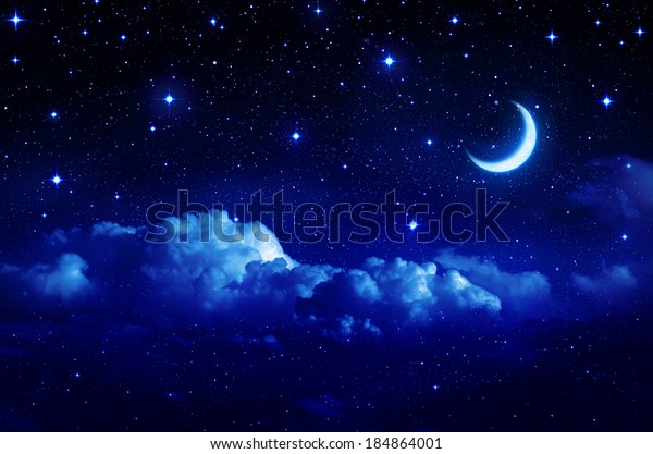 Ciel Etoile Avec Demi Lune Dans Un Photo De Stock Modifiable