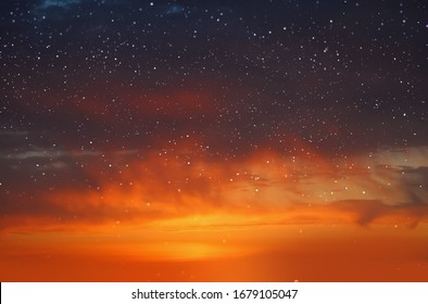 starry sky and orange sunset summer night cloudy seascape nature background weather forecast  - Shutterstock ID 1679105047
