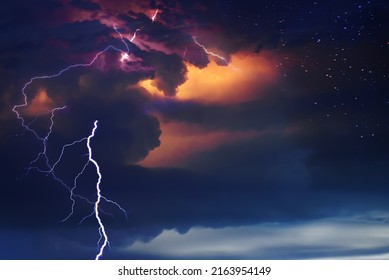 Starry Sunset With Thunderstorm Part And Lightning