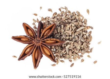 Stars of dried anise (Illicium verum) isolated on white background.