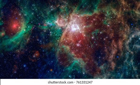 Stars, dust and gas nebula in a far galaxy. Elements of this image furnished by NASA. - Shutterstock ID 761331247