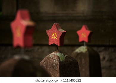 Stars With Hammer And Sickle At Tombstones Of Cementery Of Russian Soldiers Fallen In Second World War