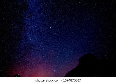 Stars Light Up The Night Sky In The Desert Of West Texas. 