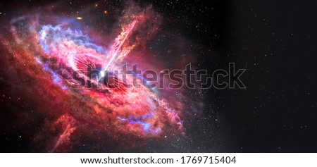 Stars and material falls into a black hole. Abstract space wallpaper. Black hole with nebula over colorful stars and cloud fields in outer space. Elements of this image furnished by NASA.