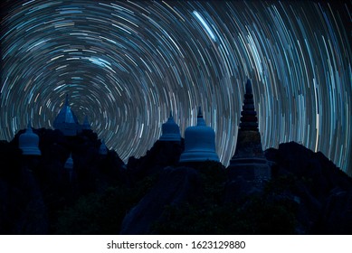 The stars night of startails over Wat Chaloem Phra Kiat Phrachomklao Rachanusorn,Wat Praputthabaht Sudthawat pu pha daeng a public temple on the hill in Lampang Unseen Thailand.