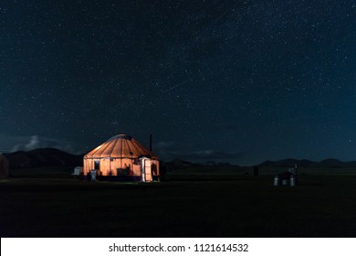 Stars Over A Nomadic Yurt At Lake Songkul, Kyrgystan 2018