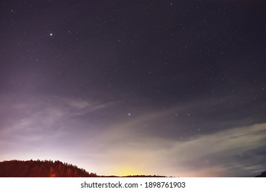 Stars Spica And Arcturus  In The Foggy Night.