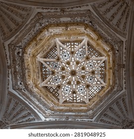 Star-shaped Gothic vault ceiling inside Burgos Cathedral, Spain
