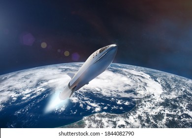 Starship in low-Earth orbit. Elements of this image furnished by NASA. - Shutterstock ID 1844082790