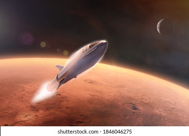 Starship in low-Mars orbit. Elements of this image furnished by NASA.