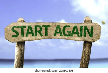 Start Again Sign With A Beach On Background