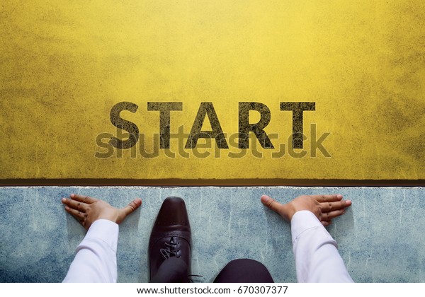 Start background, Top view\
of Businessman on Start line, Business Challenge or do something\
new