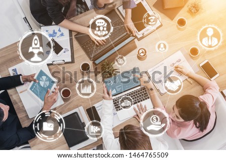 Start Up Business of Creative People Concept - Modern graphic interface showing symbol of entrepreneurship, fund, and project plan to start a new small business by smart group of entrepreneur. Stockfoto © 