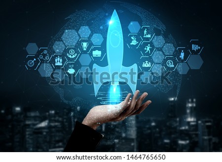 Start Up Business of Creative People Concept - Modern graphic interface showing symbol of entrepreneurship, fund, and project plan to start a new small business by smart group of entrepreneur. Stockfoto © 