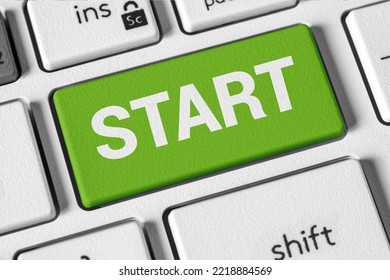 START button at the computer keyboard. Concept of the beginning of the work, the process, the starting point