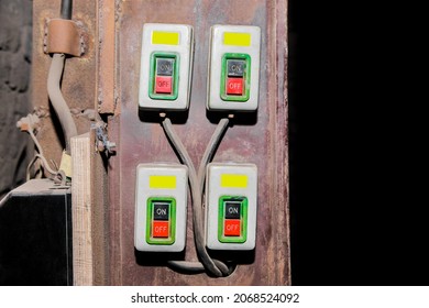 Start Buttons Control Panel Of Old Electrical Box.