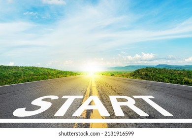 Start. Concept Image Of Paved Road Inspires The Next Road To The Light. Beginning Of A New Path Conceptual Photograph Of The Path Leading To A Bright Future.