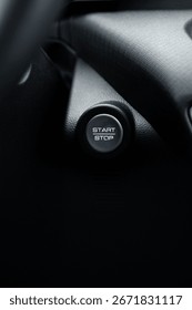 Start engine button. Car engine start stop button ignition. Push circle button engine stop start quality
