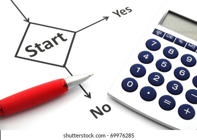 Start Or Go Concept With Word In Flow Chart And Pen