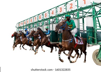 Start Horse Jockey Racing Isolated On White Background