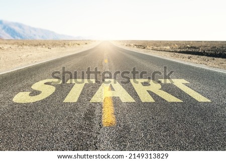 Start line on country highway background. Concept for business planning, strategy and challenge or career path, opportunity and change