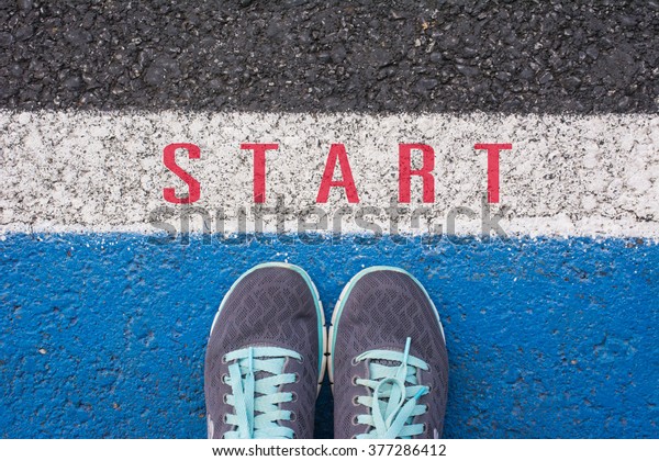 Start a new\
career concept ,  shoes at start\
line