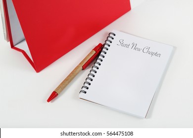 Start New Chapter - Business Concept Of Notebook With Pen On White Table