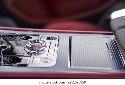 Start Stop Button Inside Luxury Sport Car Interior Close Up