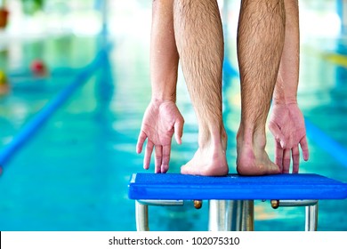 Start Swimming Race Concept With Male Swimmer In Swimming Pool