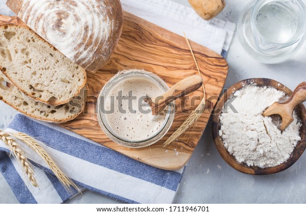Starter\
sourdough ( fermented mixture of water and flour to use as leaven\
for bread baking). The concept of a healthy\
diet