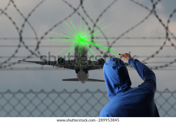 A Starting\
Airplane blinded with a Laser\
pointer