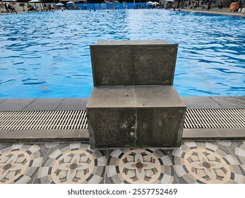 Starting blocks for swimming competitions. Block for athletes to stand on and start a swimming race - Powered by Shutterstock