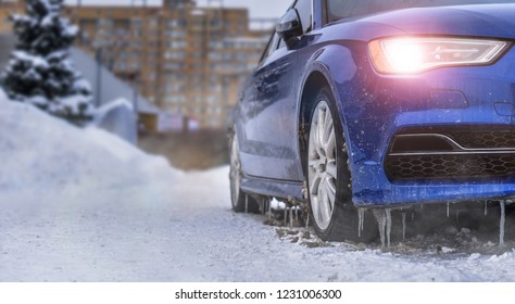 Starting Engine And Warming Up The Icy Car In Severe Frosts In Winter