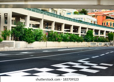 Starting grid and pit lane asphalt on Monaco Montecarlo race Grand Prix street circuit