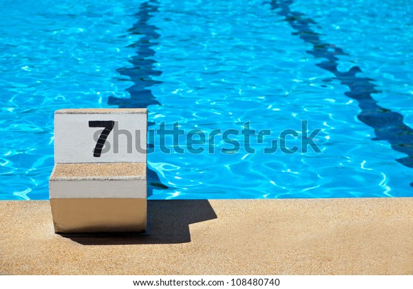 Starting jump board of\
swimming pool