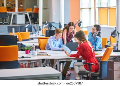 Startup Business People Group Working Everyday Job At Modern Coworking  Office Space