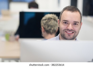 Startup Business, Software Developer Working On Desktop  Computer At Modern Office