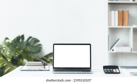 Startup Company Desk, Blank Computer Screen, Empty Office, Office Room In Marketing Worker's Office, Desk With Office Equipment For Work, Window Desk. Desk Placement Ideas.