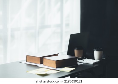 Startup Company Desk, Empty Office, Room In Marketing Worker's Office, Desk With Office Equipment For Work, Window Desk. Office Desk Placement Ideas.