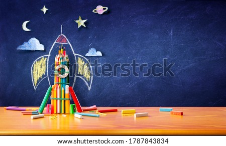 Startup Concept - Rocket With Colorful Pencils - Back To School
