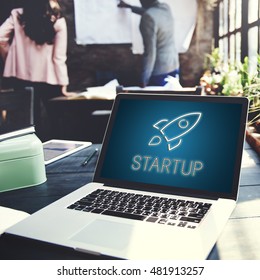 Startup Launch Business Goals Rocketship Concept