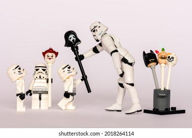 Starwars trooper get a balloon on white background