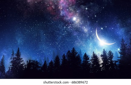 Stary clear night sky. Mixed media - Shutterstock ID 686389672