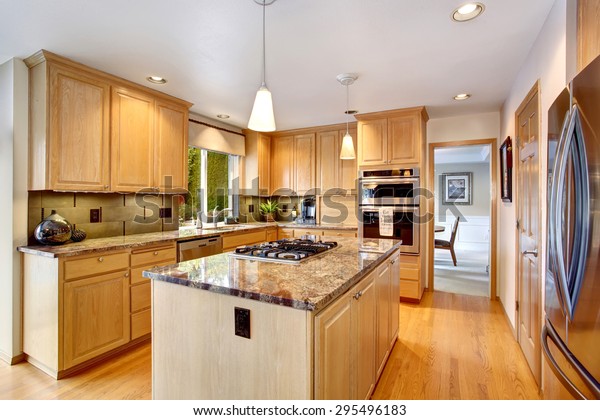 State Art Kitchen Hardwood Floor Glossy Buildings Landmarks Stock Image