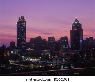 State Capitol and downtown skyline at sunset in Atlanta, Georgia