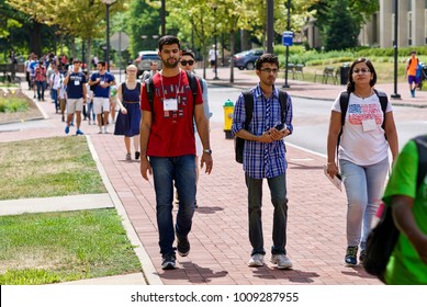 State College, Pennsylvania, August 10, 2016 - New Foreign Students Enrolled At Penn State University Participate In An International Student Orientation During A Tour Of Its Main Campus.