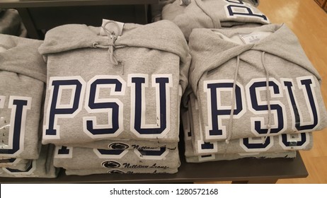 STATE COLLEGE, PENNSYLVANIA, US - January 5, 2019: Penn State University Sweatshirts Are Part Of A Significant On Campus Retail Business At The School.