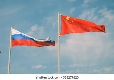 State Flags Of Russia And China.