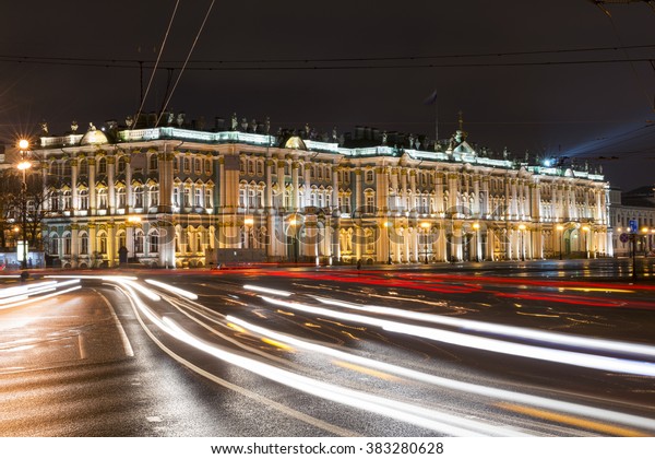 The State Hermitage Museum at night\
lights, Saint-Petersburg